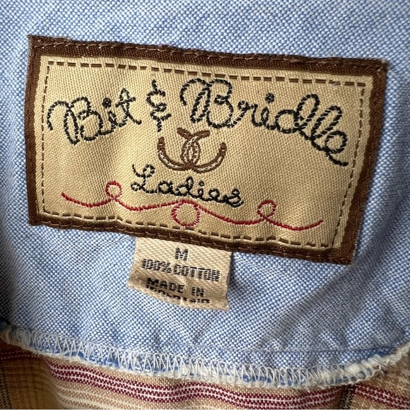 Bit & Bridle Ladies Western Plaid Button-up Shirt Collar Pocket Horse Sz Medium - Picture 4 of 9